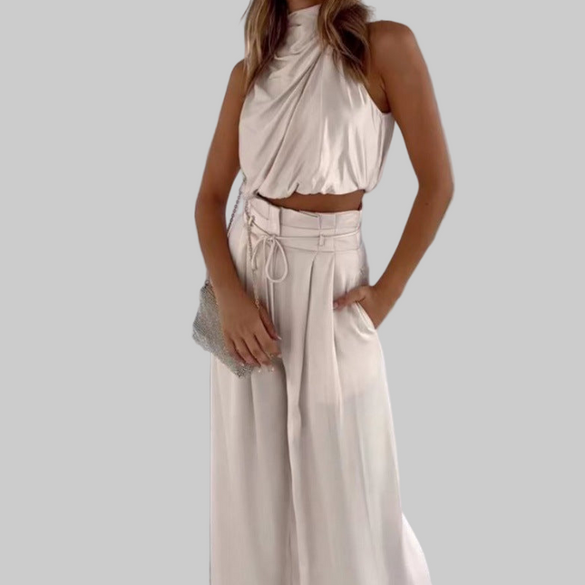 Summer Suits Casual Top And Wide Leg Pants 2pcs