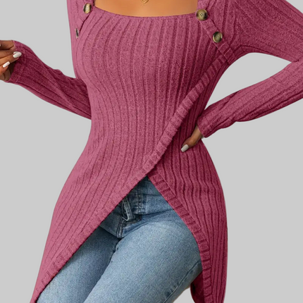 Top With Button Design Long-sleeved Long Top For Women