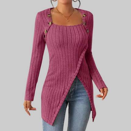 Top With Button Design Long-sleeved Long Top For Women