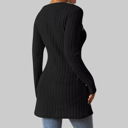 Top With Button Design Long-sleeved Long Top For Women