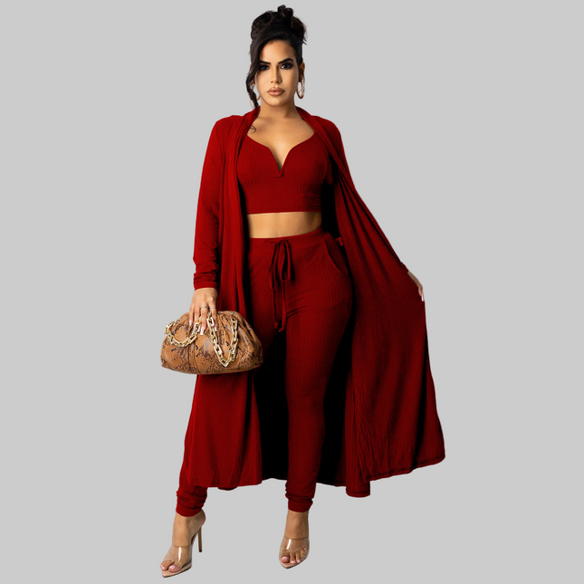 Ribbed V-neck Vest Long Women's Pants Sportswear Suit