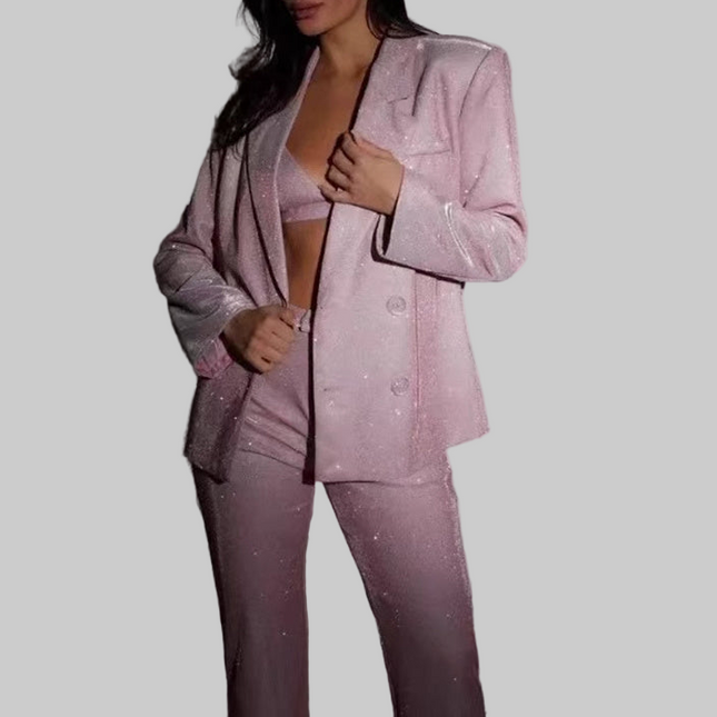 Shiny Blazer And Straight-leg Party Jacket Set