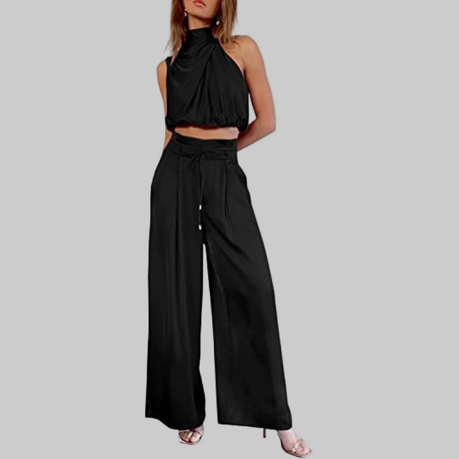 Summer Suits Casual Top And Wide Leg Pants 2pcs