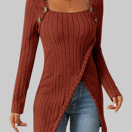 Top With Button Design Long-sleeved Long Top For Women