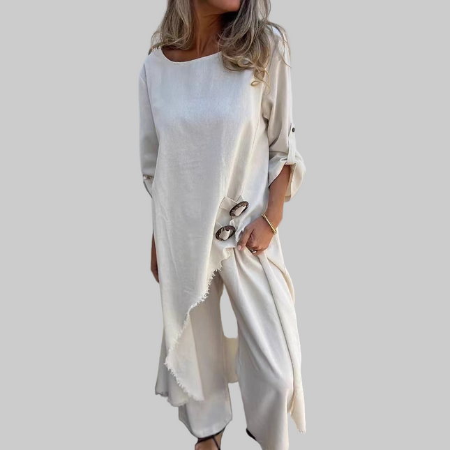Loose Irregular Long Suit With Metal Button Design.