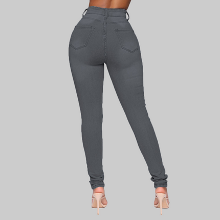 Slimming Jeans Pants For Women High Waist Trousers With Pockets