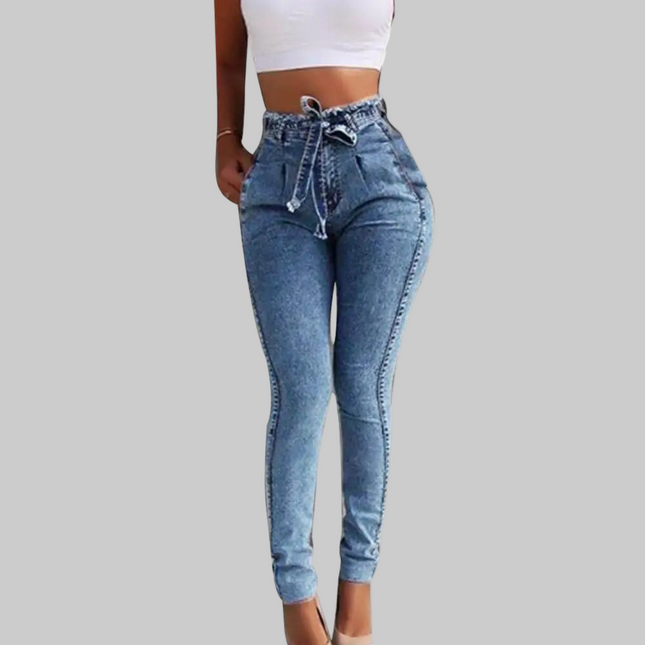 Jeans Woman Belted High Waist Skinny Denim Jeans Pants