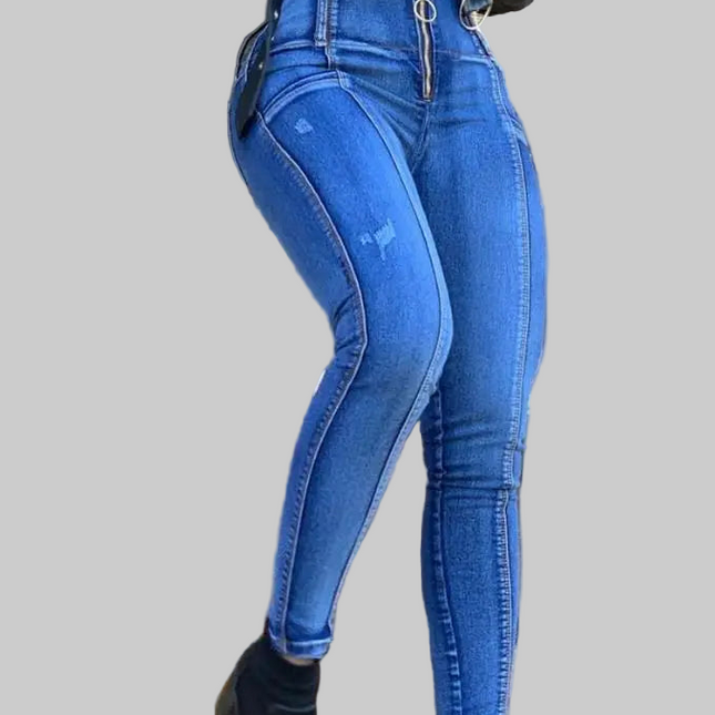 Jeans Women Denim Zipper Fly High Waist Ripped