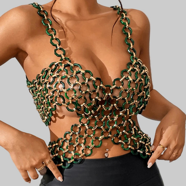 Metal corset Crop top women 2025 summer halter night Club