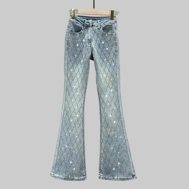Diamond Denim Flared Pants Women's Fashion Jeans New High Waist Stretch Slim Pants