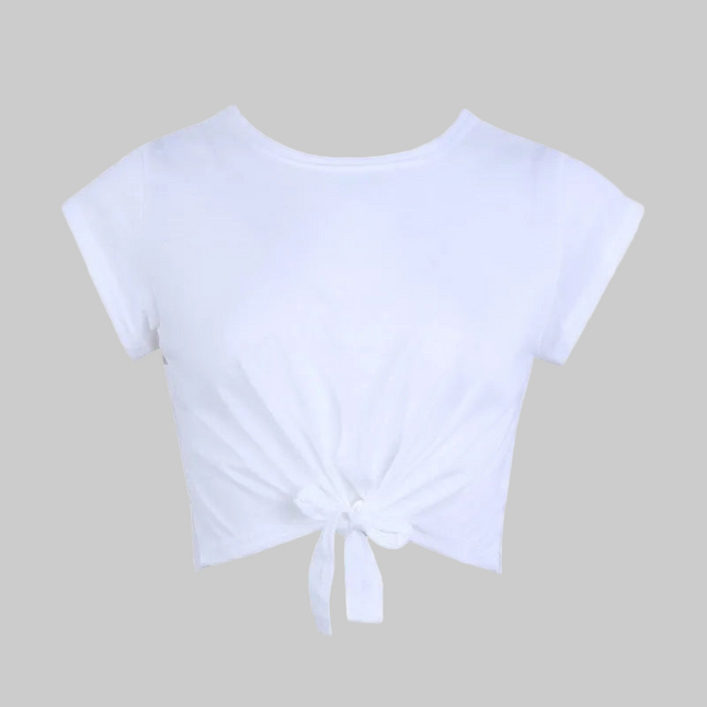 Women Knotted Tie Front Crop Tops Cropped T Shirt Casual Blouse