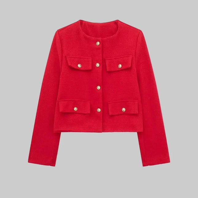 Trendy Streetwear Voorjaarsjas – Dames Cropped Coat in Effen Rood of Zwart