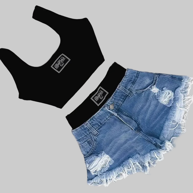 Women's American Retro Sweet Slim  Short Sling Vest T-shirt Short