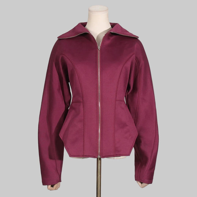 VGH Solid Minimalist Tunic Jackets For Women Lapel Long Sleeve Streetwear Spliced Zipper Slimming Coats Female Fashion Style New