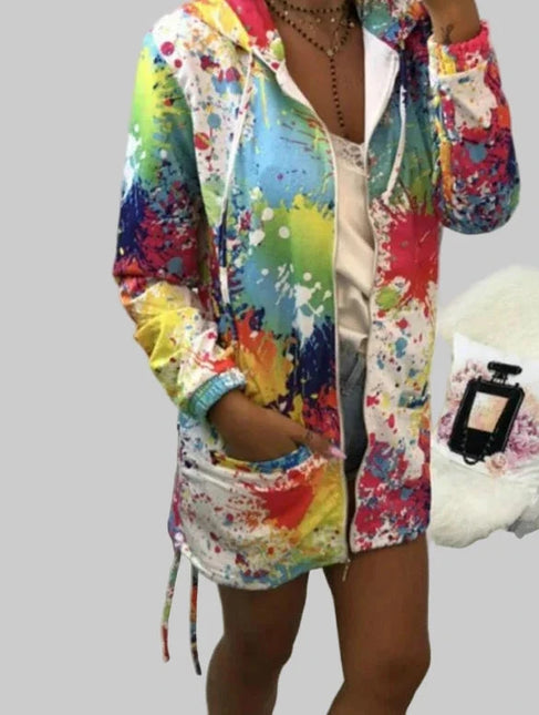 Black Jackets Women Outerwear Coats 2025 Jackets Female Fashion Tie Dyeing Print Outwear Sweatshirt Hooded Zopper Coat harajuku