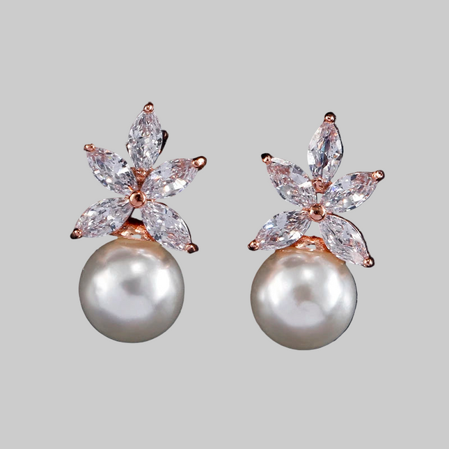 ZAKOL Clear Marquise Zircon Imitation Pearl Stud Earrings Temperament Bridal Wedding Party Jewelry