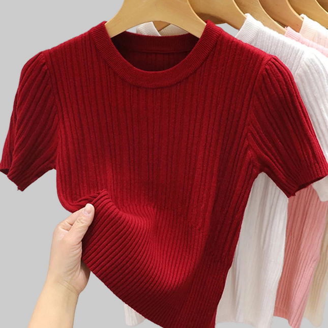 Summer T shirts for Women Casual Female Korean Knit Streetwear Tees Basic Solid Young Cool Tops