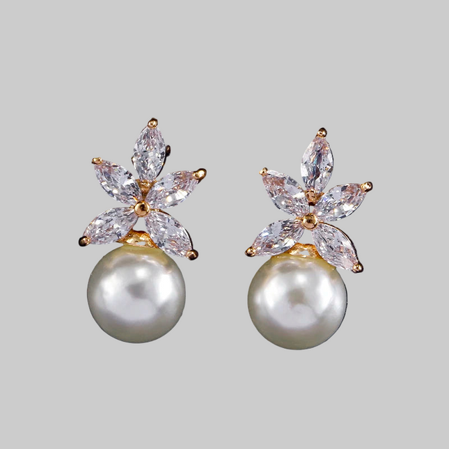 ZAKOL Clear Marquise Zircon Imitation Pearl Stud Earrings Temperament Bridal Wedding Party Jewelry