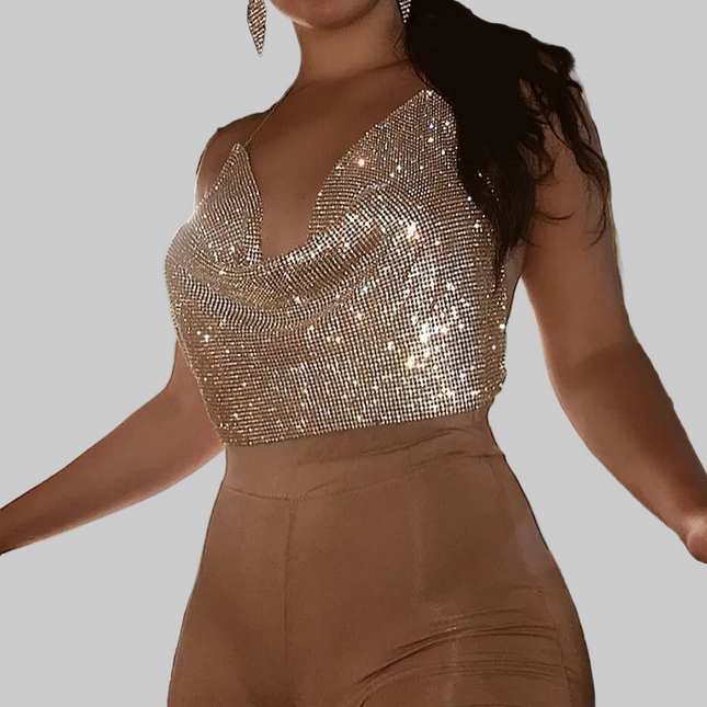 Backless Party Crop Top Women Glitter