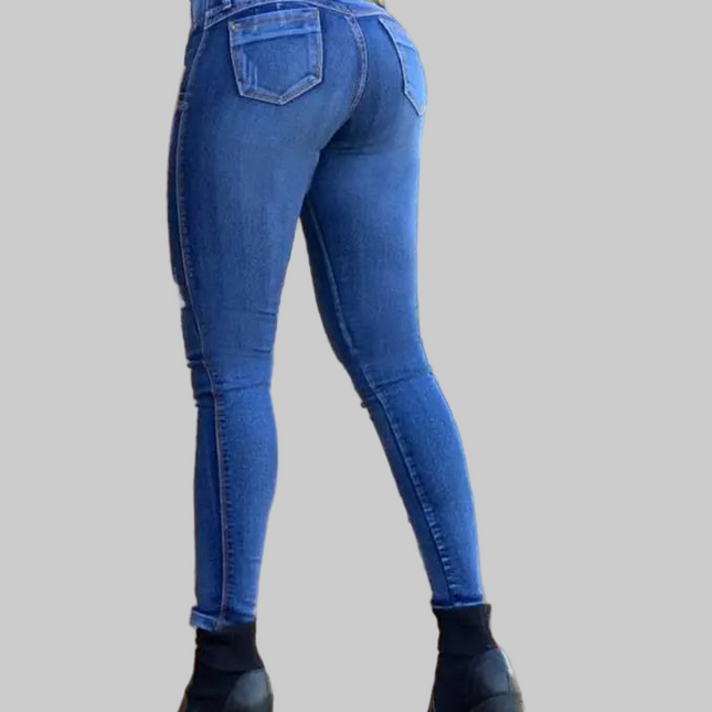 Jeans Women Denim Zipper Fly High Waist Ripped
