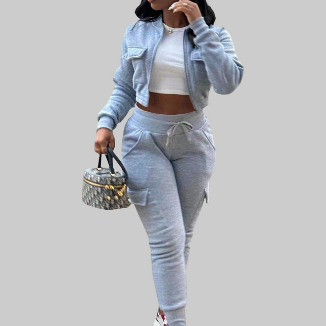 Thread Patchwork Sweater Fleece Work Pants Leisure Sports Two-piece Set