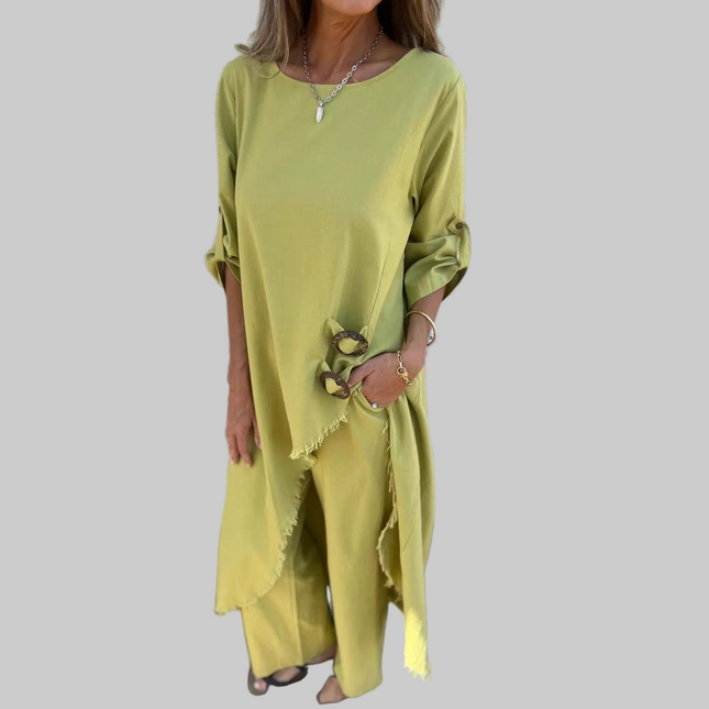 Loose Irregular Long Suit With Metal Button Design.