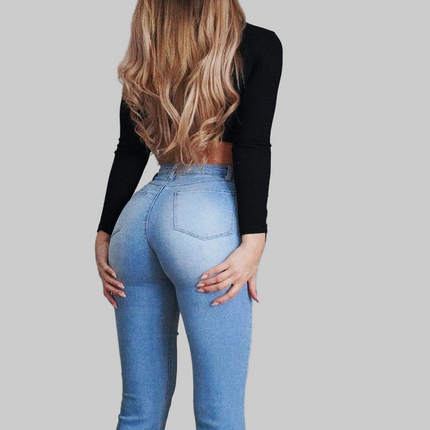 Slimming Jeans Pants For Women High Waist Trousers With Pockets