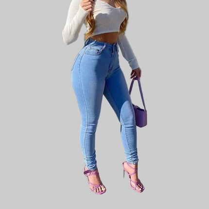 Slimming Jeans Pants For Women High Waist Trousers With Pockets