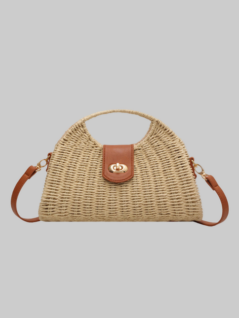 New Mori Fashion Straw Contrasting Color Tote Bag