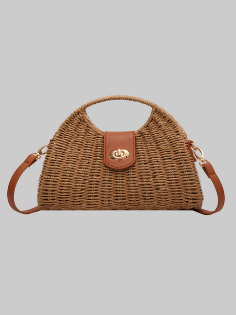 New Mori Fashion Straw Contrasting Color Tote Bag