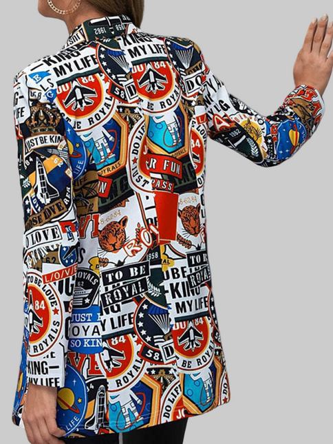 Trendy Blazer Dames – Streetstyle Suit Jacket met Graffiti Design